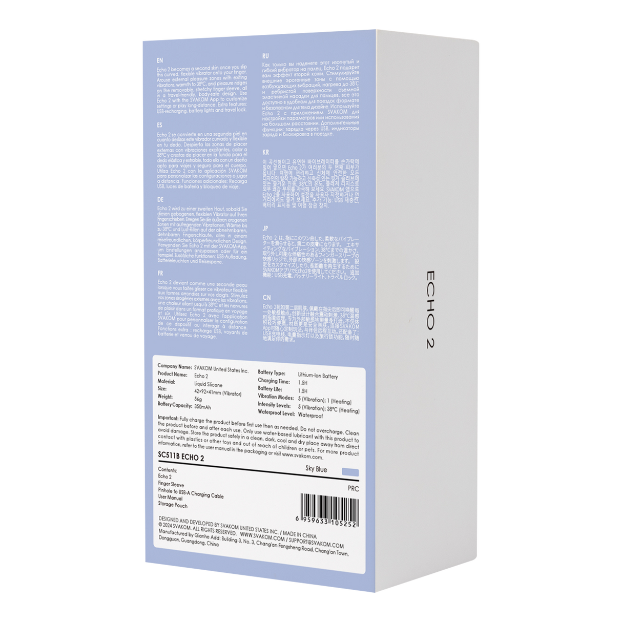 SVAKOM - Echo 2 - Flexibele Vinger Vibrator, App Besturing - Sky Blue