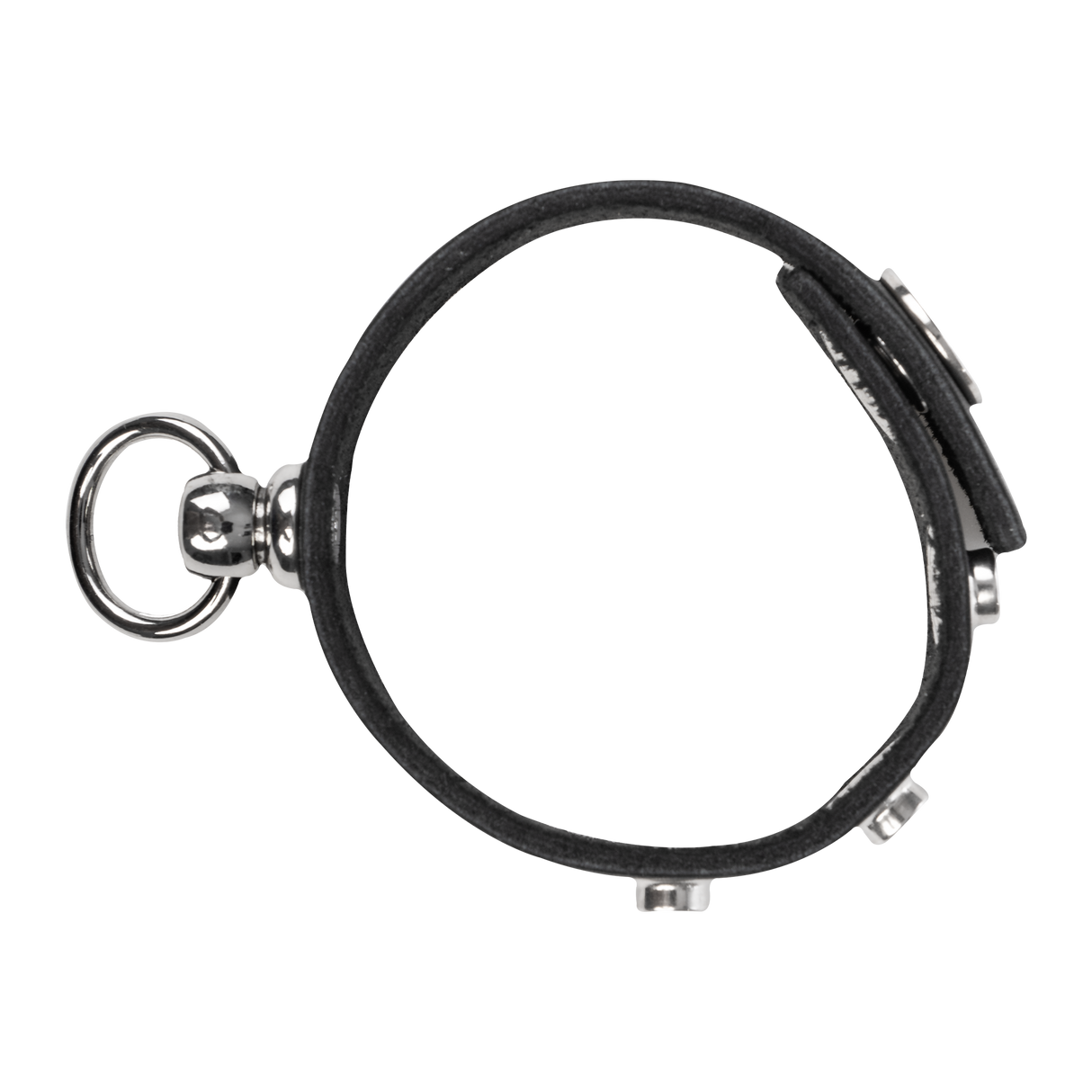 Rimba Bondage Play - Lederen Cockring met Metalen O-Ring - Zwart & Zilver