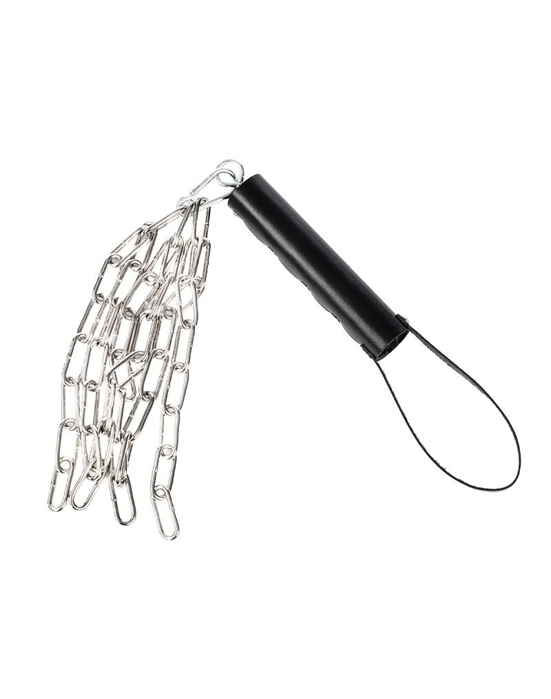 Rimba Bondage Play - Lederen Zweep met Metalen Ketting - Zwart & Zilver