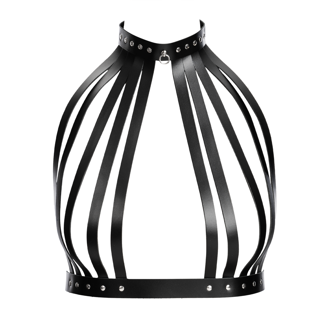 Rimba Bondage Play - Lederen Borstharnas met Halsband - Zwart