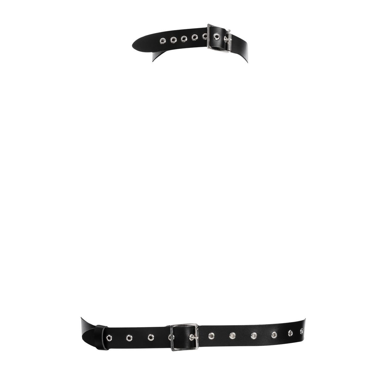 Rimba Bondage Play - Lederen Borstharnas met Halsband - Zwart