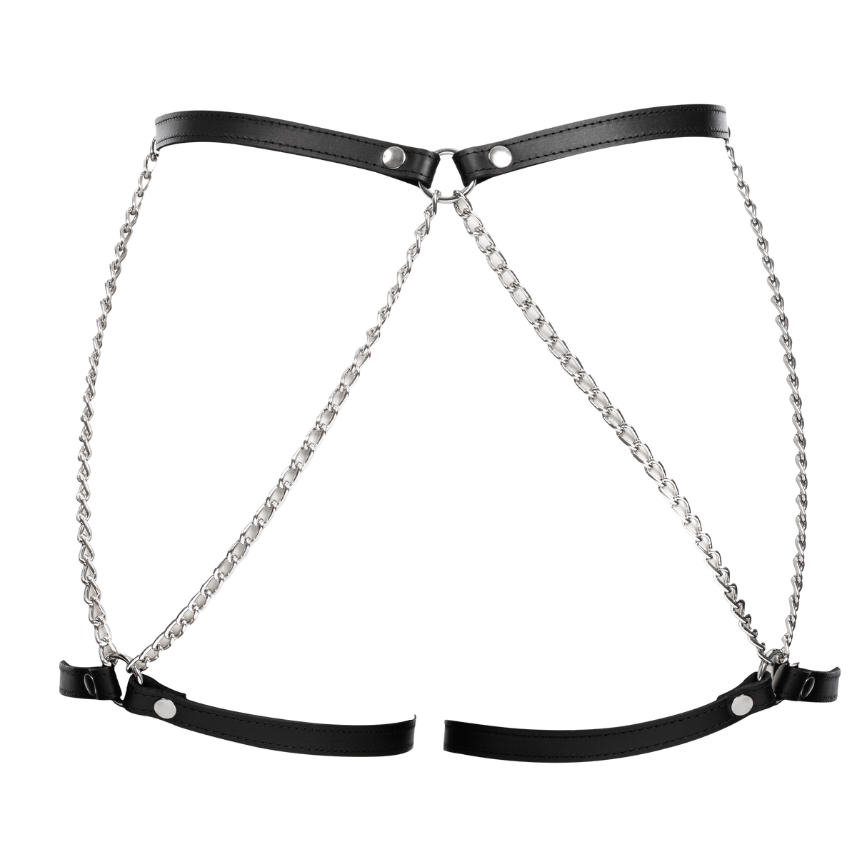 Rimba Bondage Play - Lederen Bondage Harnas met Metalen Kettingen - Zwart & Zilver