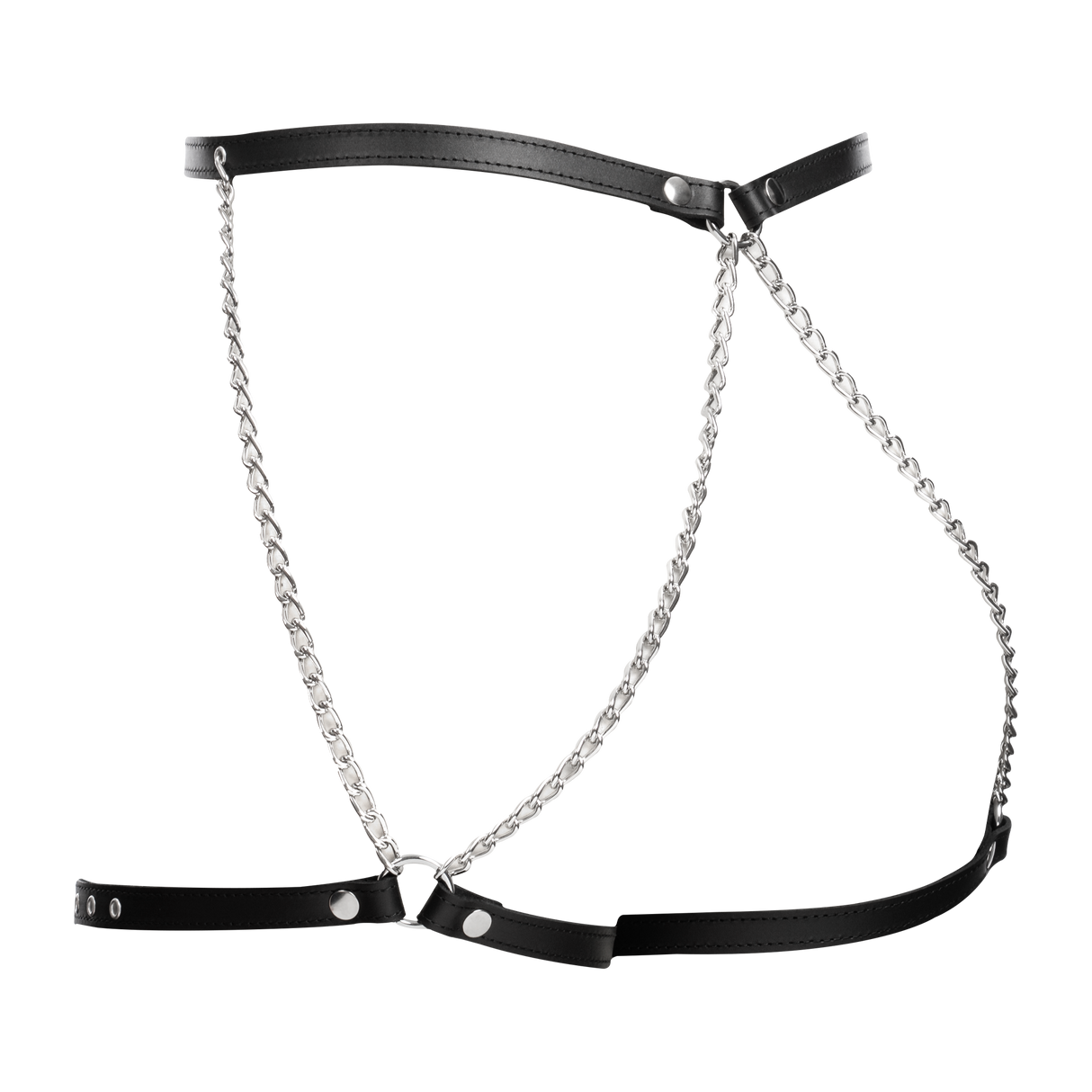 Rimba Bondage Play - Lederen Bondage Harnas met Metalen Kettingen - Zwart & Zilver