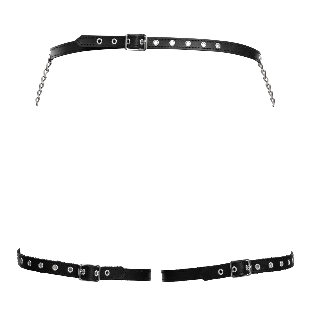 Rimba Bondage Play - Lederen Bondage Harnas met Metalen Kettingen - Zwart & Zilver