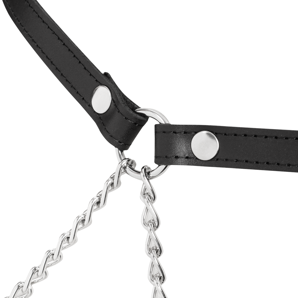 Rimba Bondage Play - Lederen Bondage Harnas met Metalen Kettingen - Zwart & Zilver