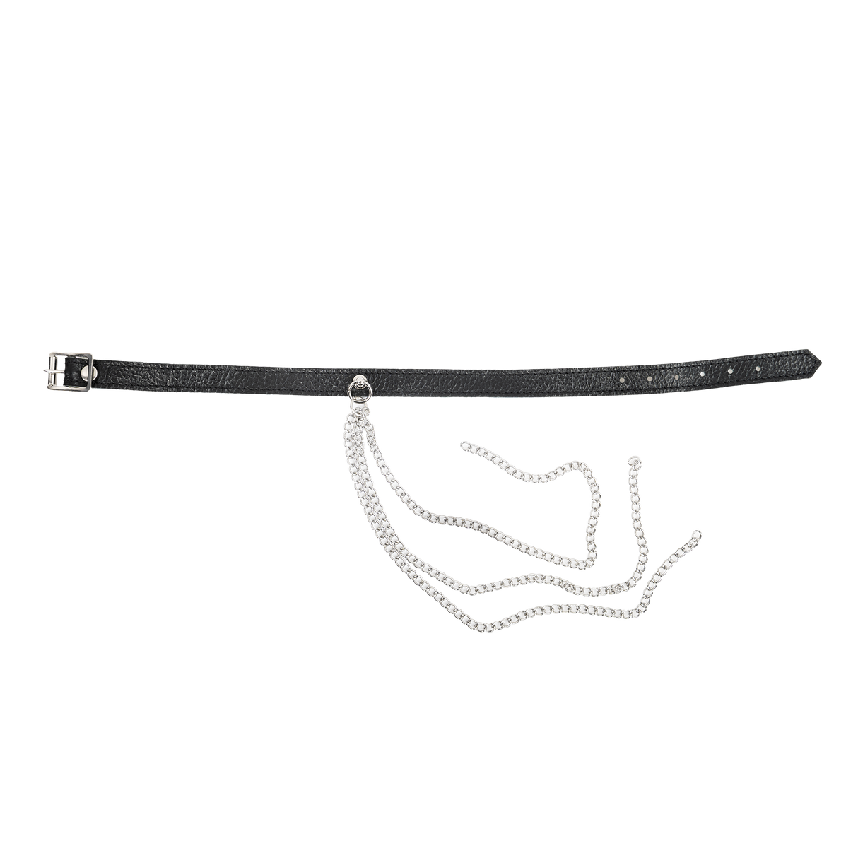 Rimba Bondage Play - Lederen Halsband met Metalen Kettingen - Zwart & Zilver