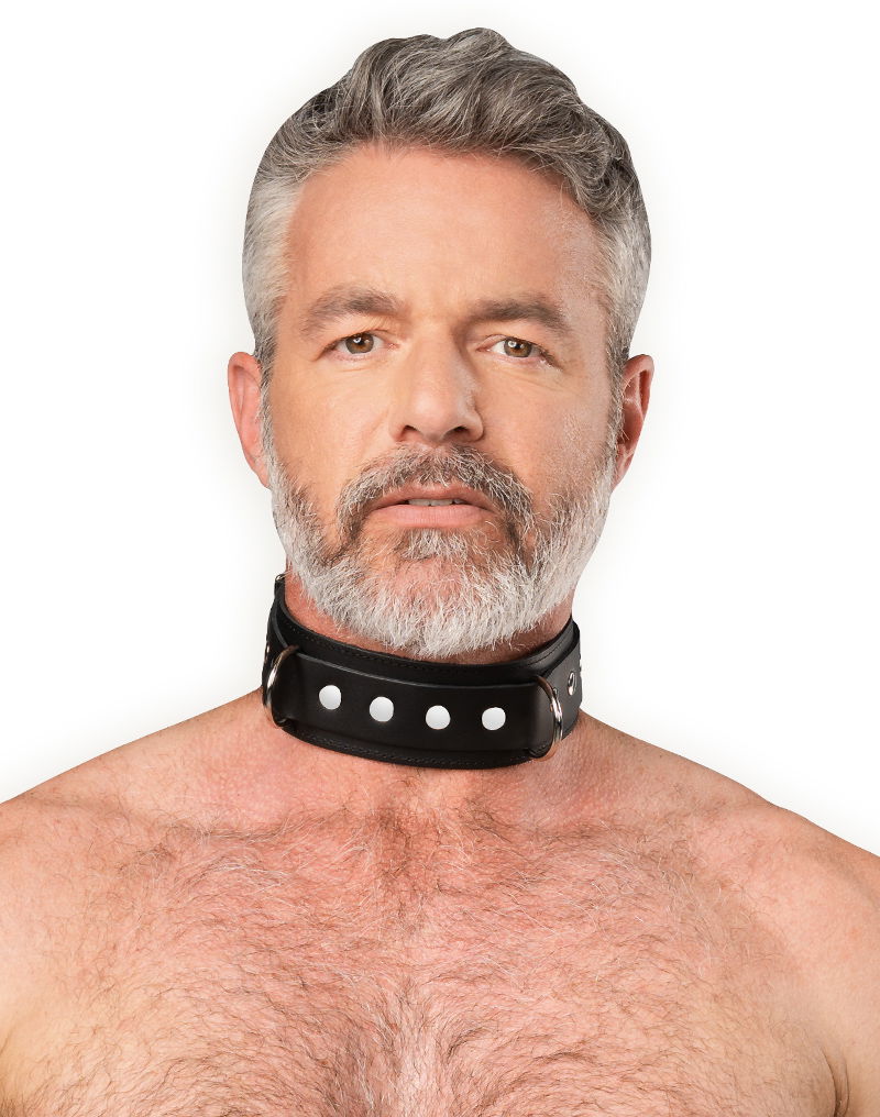 Rimba Bondage Play - Lederen Halsboei met Dubbele D-ring - Zwart