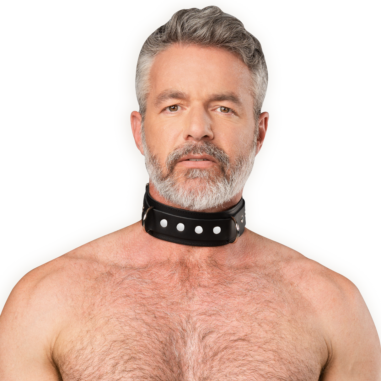 Rimba Bondage Play - Lederen Halsboei met Dubbele D-ring - Zwart