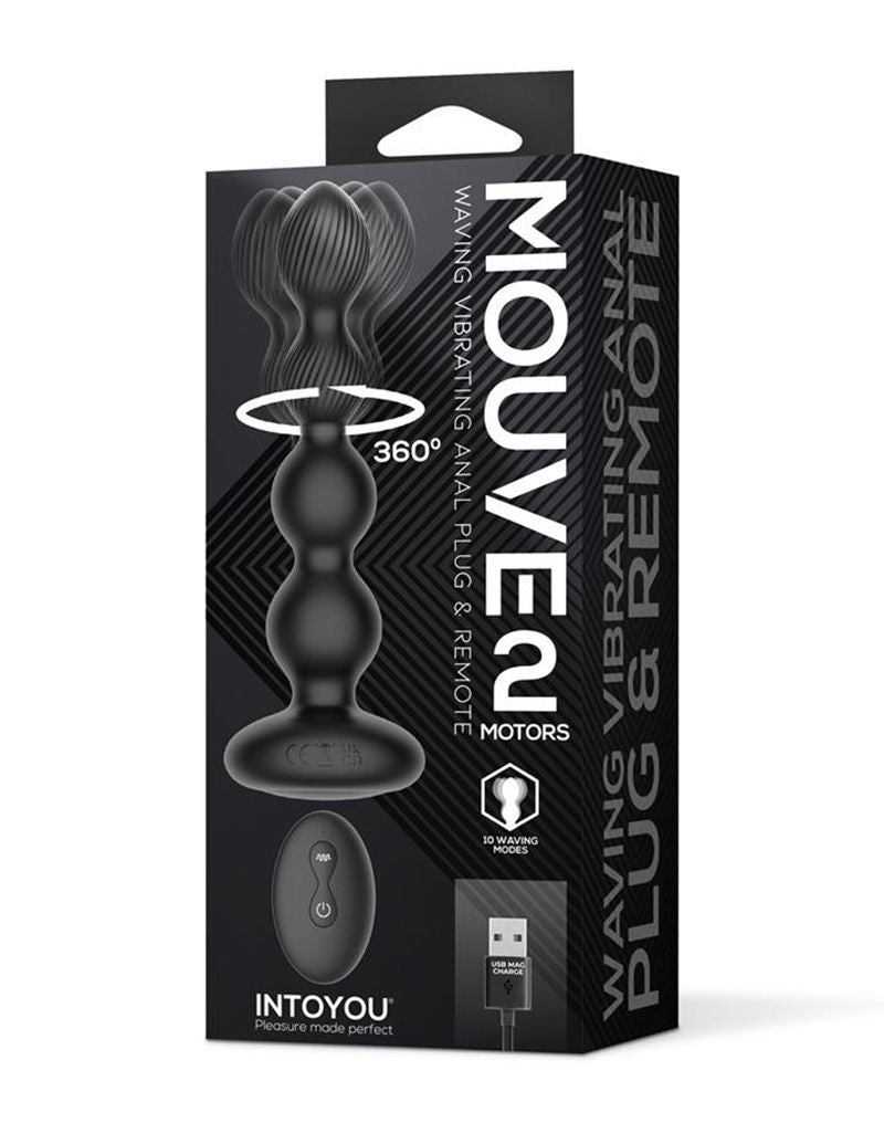 IY - Mouve - Buttplug met golven en vibratie met afstandsbediening, 2 motoren - Zwart