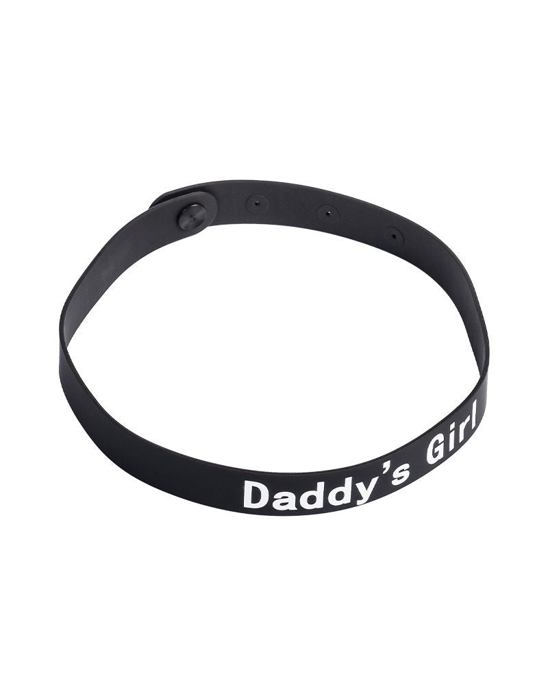 Rimba Latex Play - Halsband met opschrift 'Daddy's Girl' - Zwart & Wit