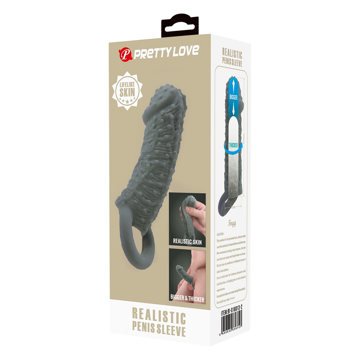 Pretty Love - Fogg - Realistische Penis Sleeve - Donkergrijs