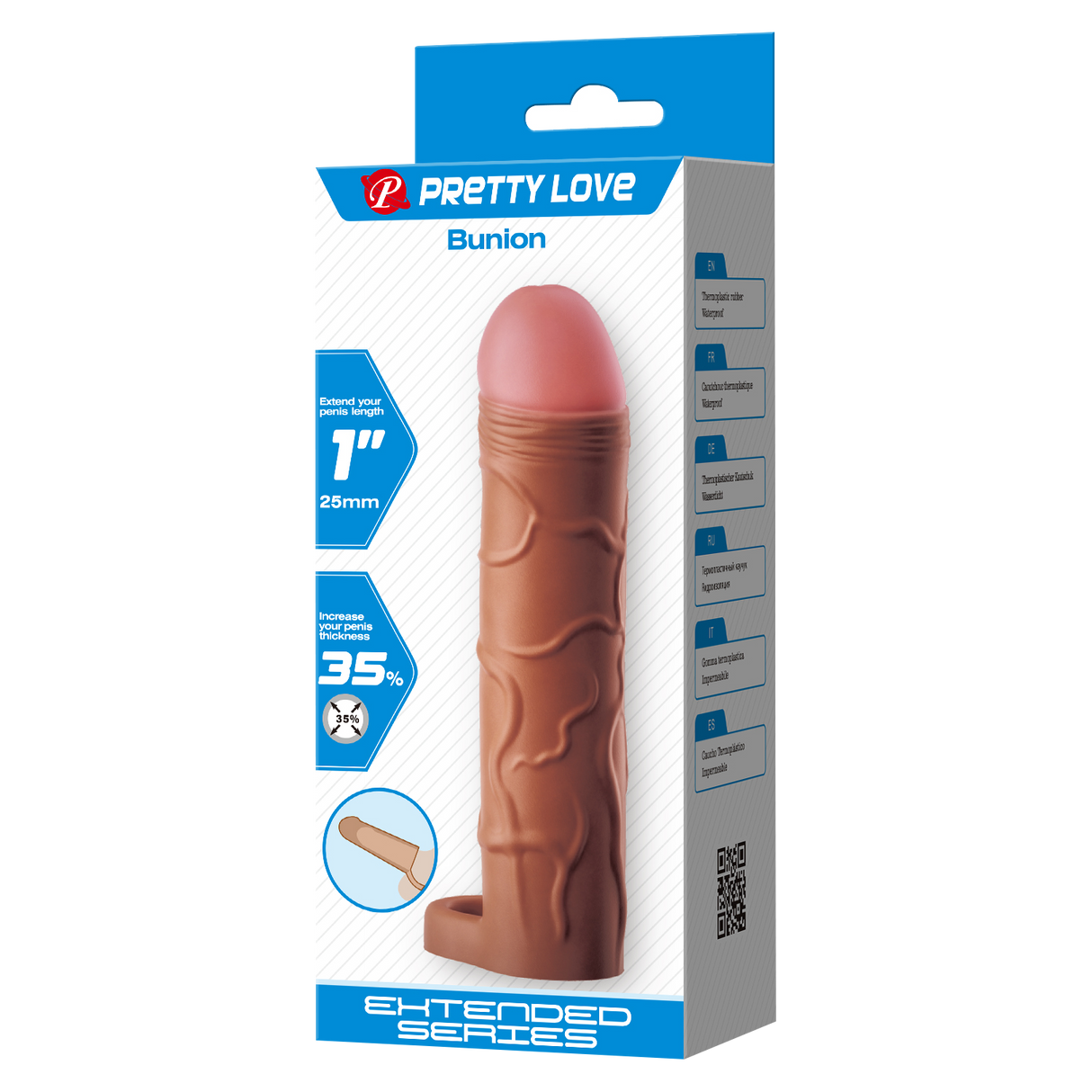 Pretty Love - Bunion - Cock Ring met verlengde Penis Sleeve - 25mm - Bruin