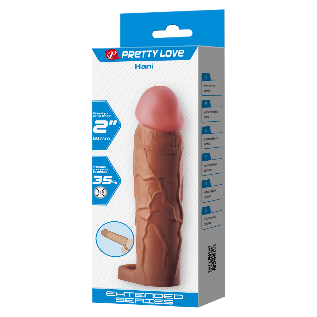 Pretty Love - Hani - Cock Ring met verlengde Penis Sleeve - 50mm - Bruin