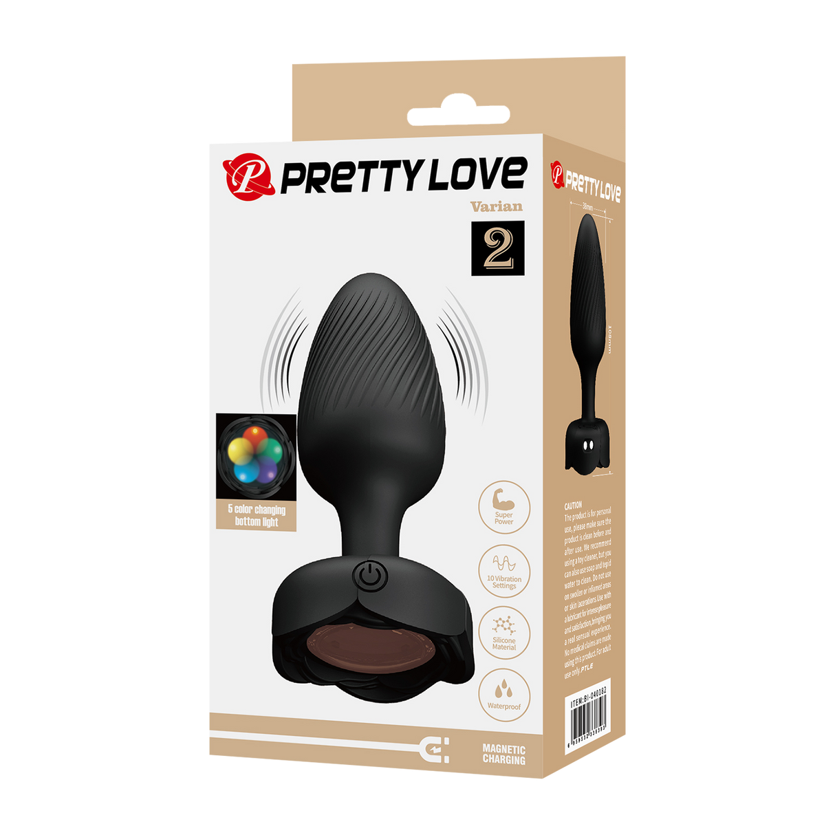 Pretty Love - Varian - Kleurveranderende lichtgevende buttplug - Zwart