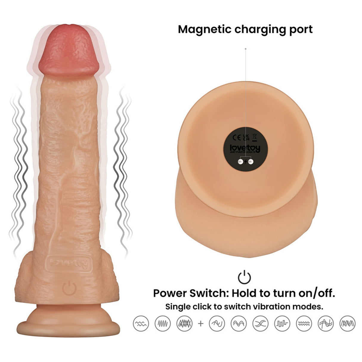 LoveToy - Ingen - Vibrating Enhanced Strap-on Set 8"/ 20 cm - Maat L/XL/2XL - Nude