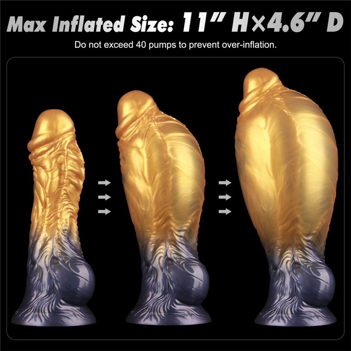 LoveToy - Dual Density Opblaasbare Dildo 8"/ 20 cm - Goud/Zwart