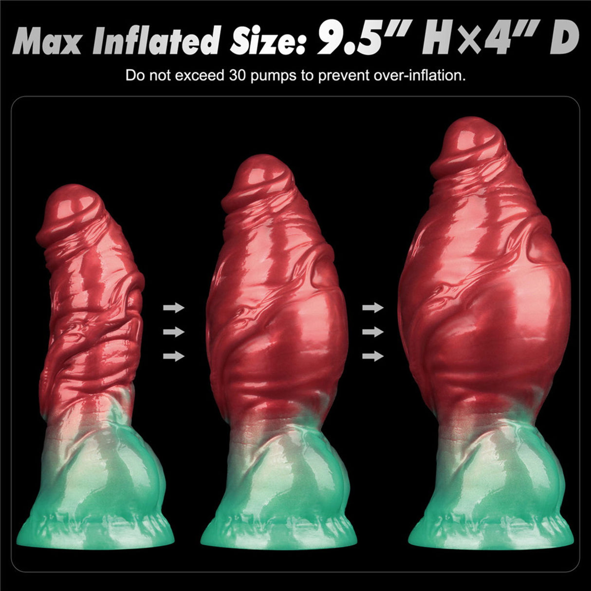 LoveToy - Dual Density Opblaasbare Dildo 7,5" / 19 cm - Rood/Groen