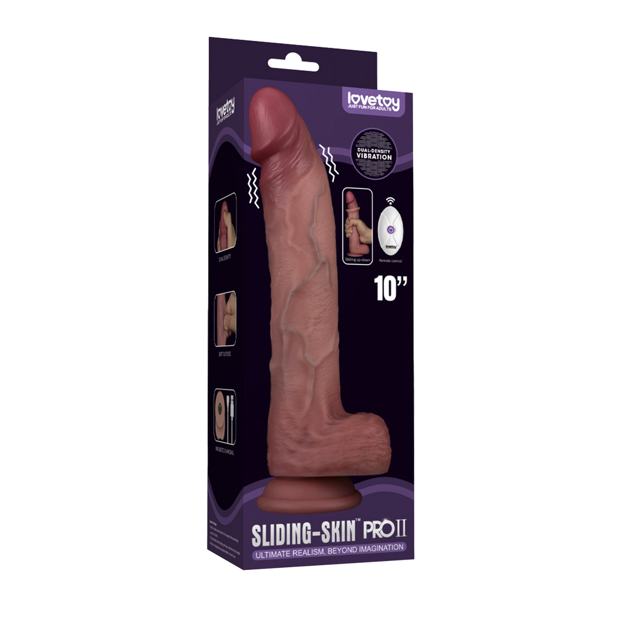 LoveToy - Vibrerende Sliding Skin Pro II met afstandsbediening - 10"/ 25 cm - Nude