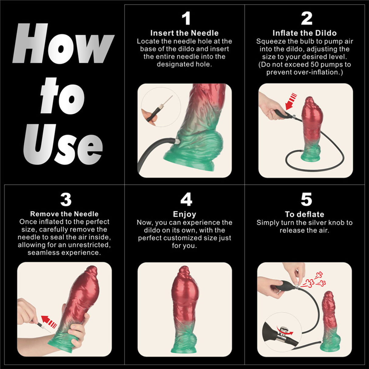 LoveToy - Dual Density Opblaasbare Dildo 10" / 25 cm - Rood/Groen