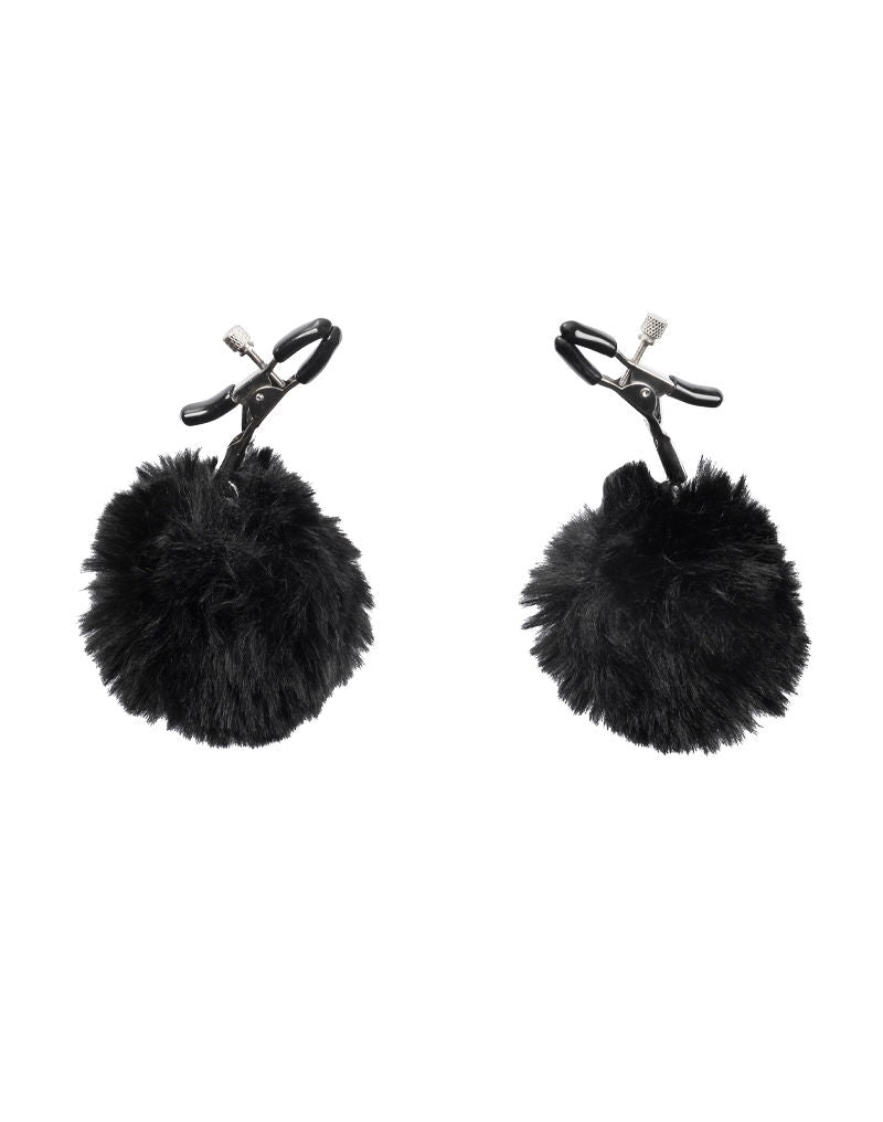 Rimba Bondage Play - Tepelklemmen met pompons - Zwart