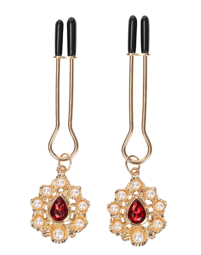 Rimba Bondage Play - Tepelklemmen met gouden juwelen - Goud