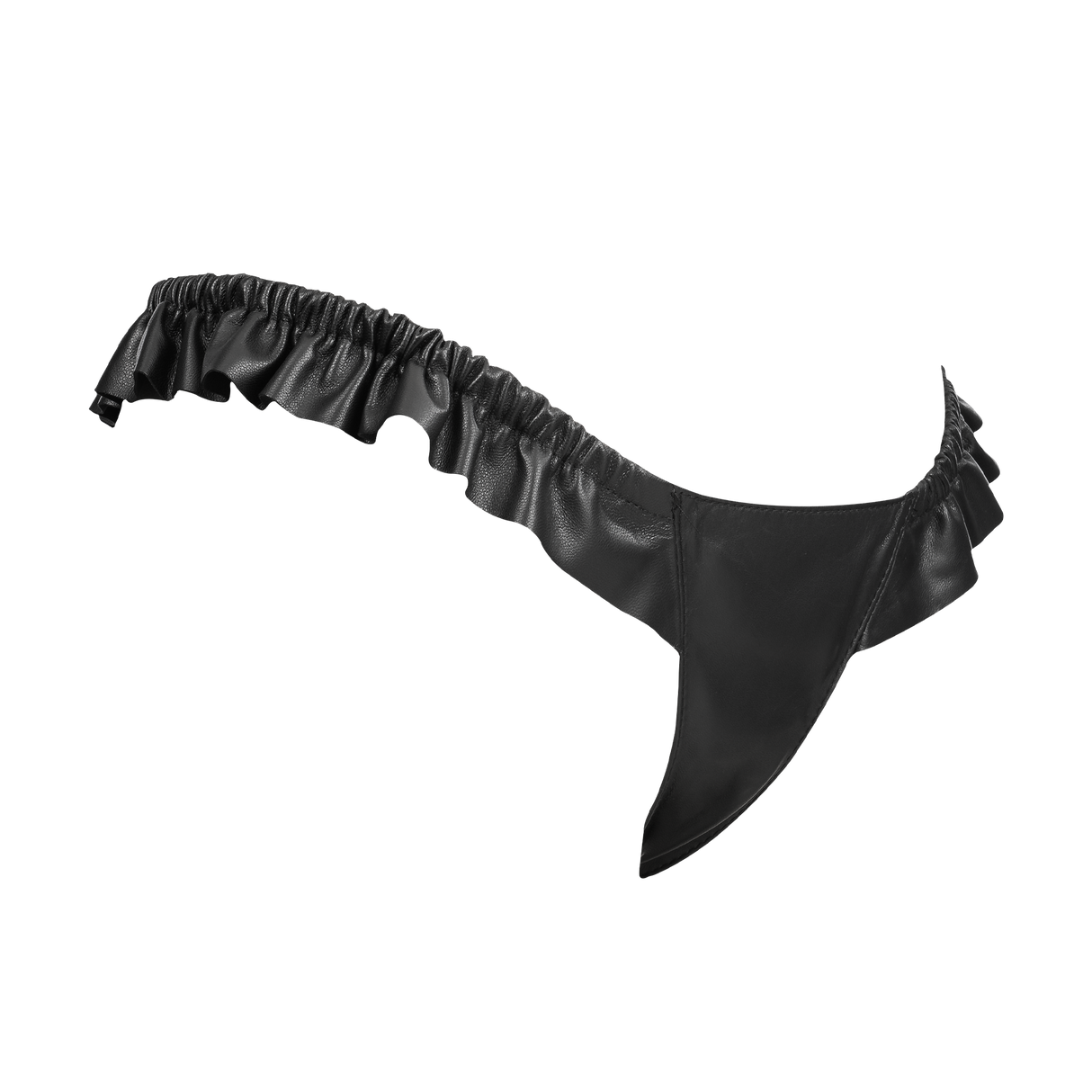 Rimba Bondage Play - Luxe Lederen String met Roesjes - Zwart