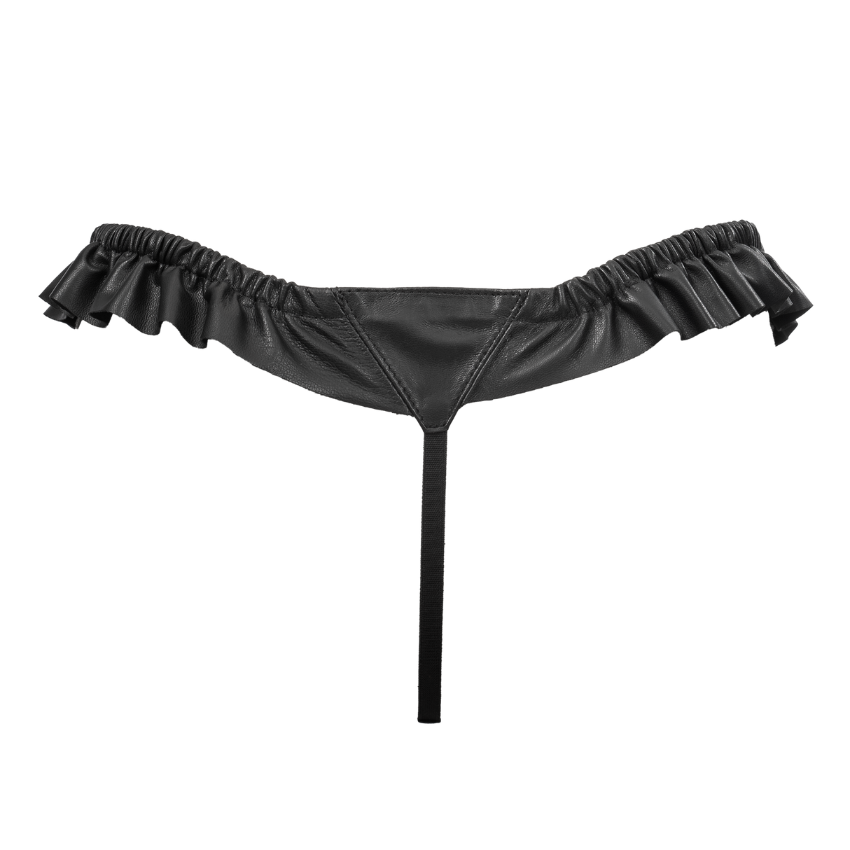 Rimba Bondage Play - Luxe Lederen String met Roesjes - Zwart