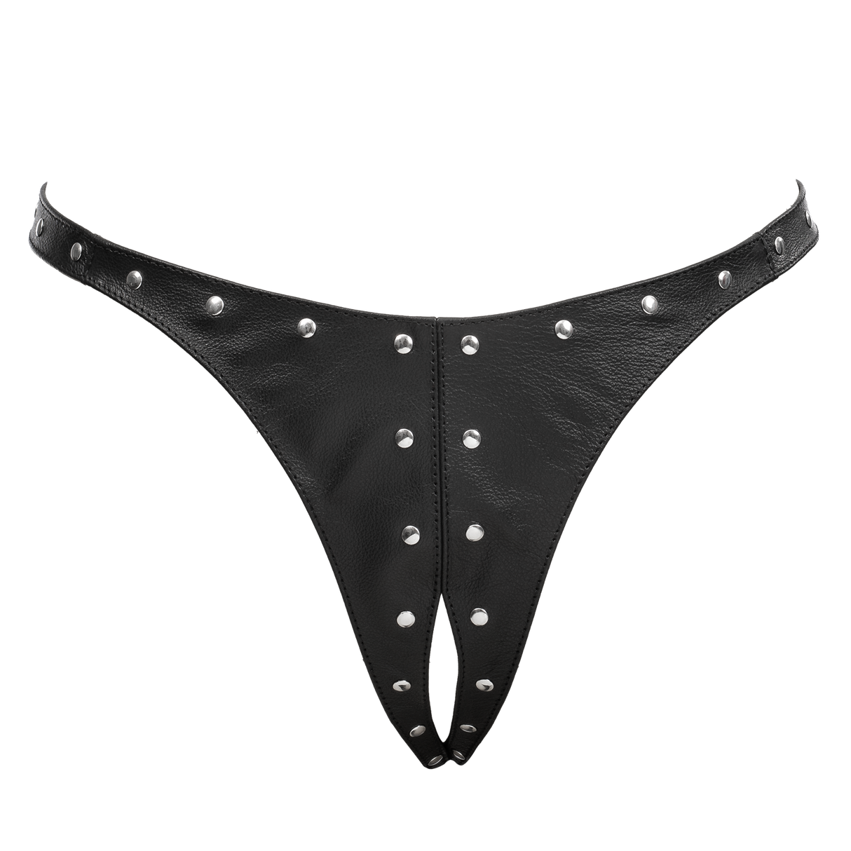 Rimba Bondage Play - Open Lederen String met Decoratie - Zwart