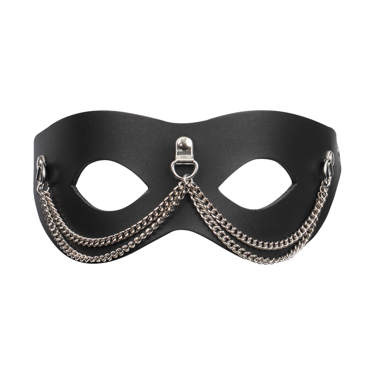 Rimba Bondage Play - Lederen Masker met Kettingdecoratie - Zwart & Zilver
