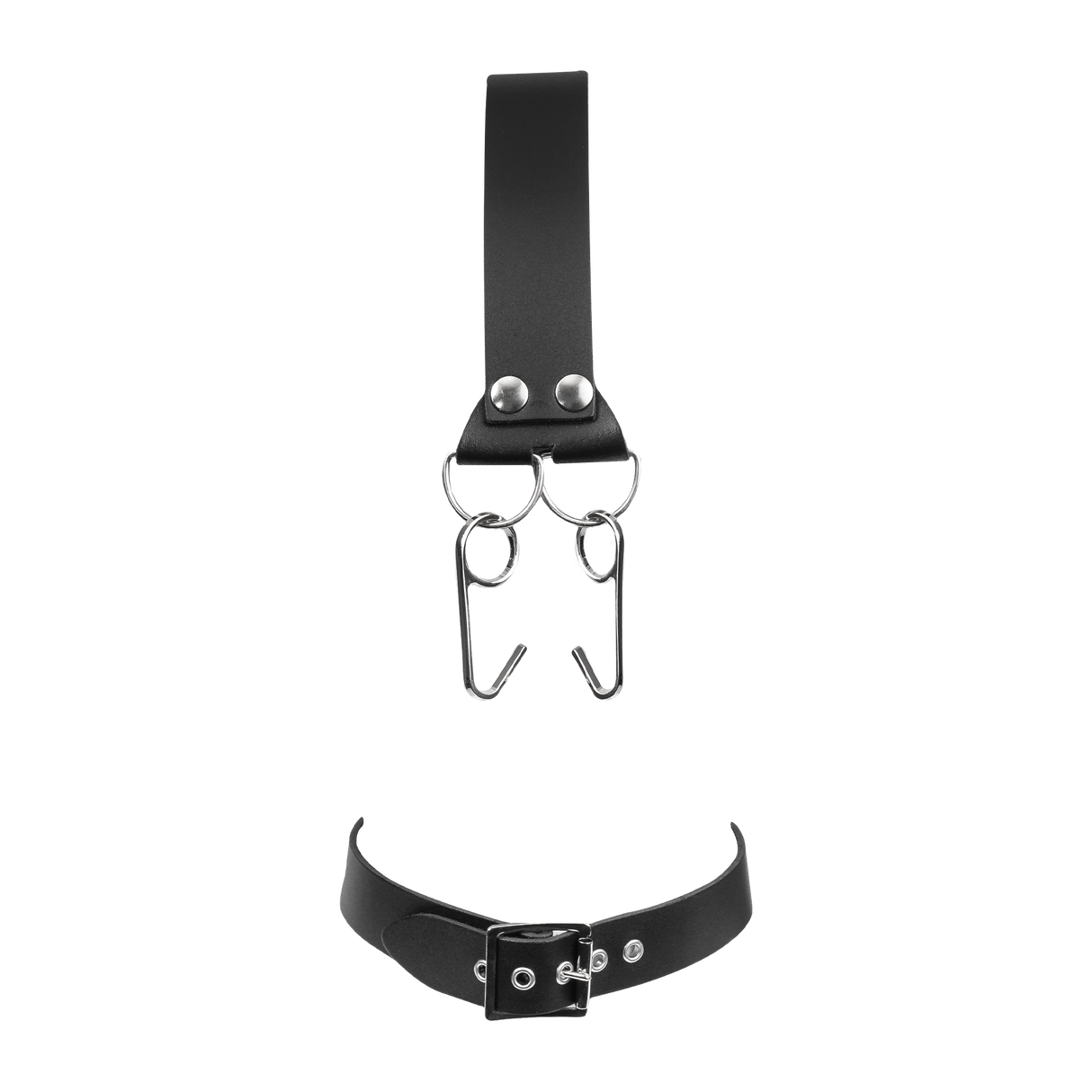 Rimba Bondage Play - Lederen Hoofdharnas met Neushaken - Zwart