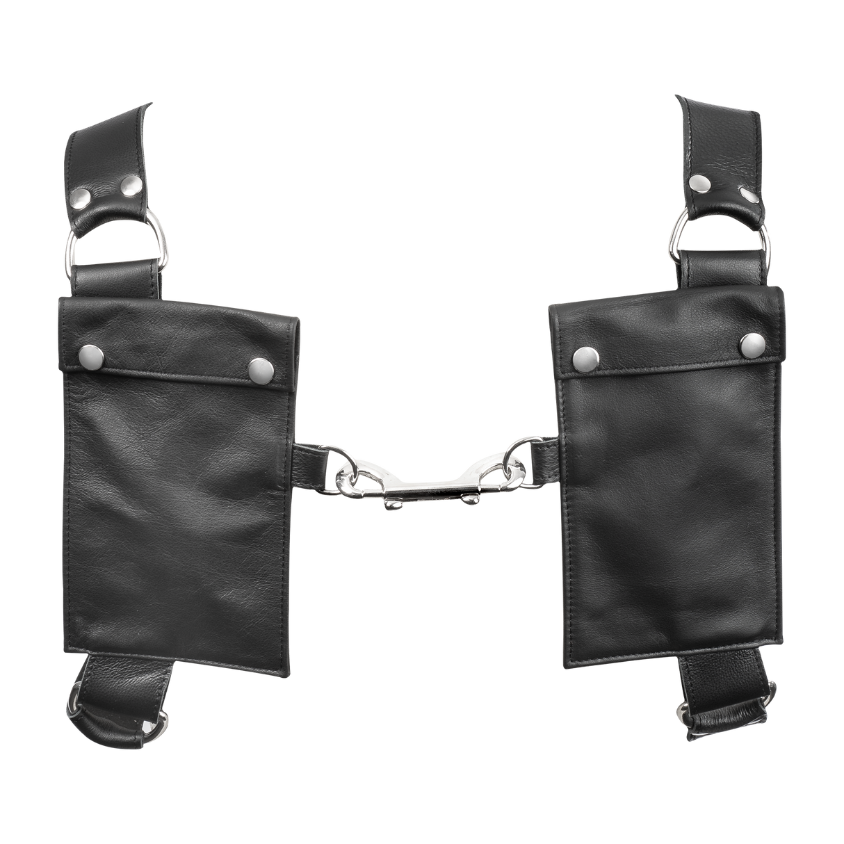 Rimba Bondage Play - Luxe Lederen Borstharnas met Zakken - Zwart