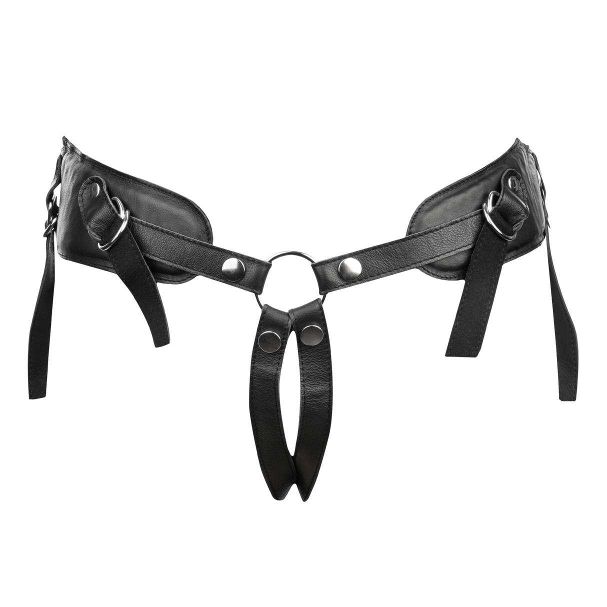 Rimba Bondage Play - Lederen Strap-On Harnas met vulling - Zwart