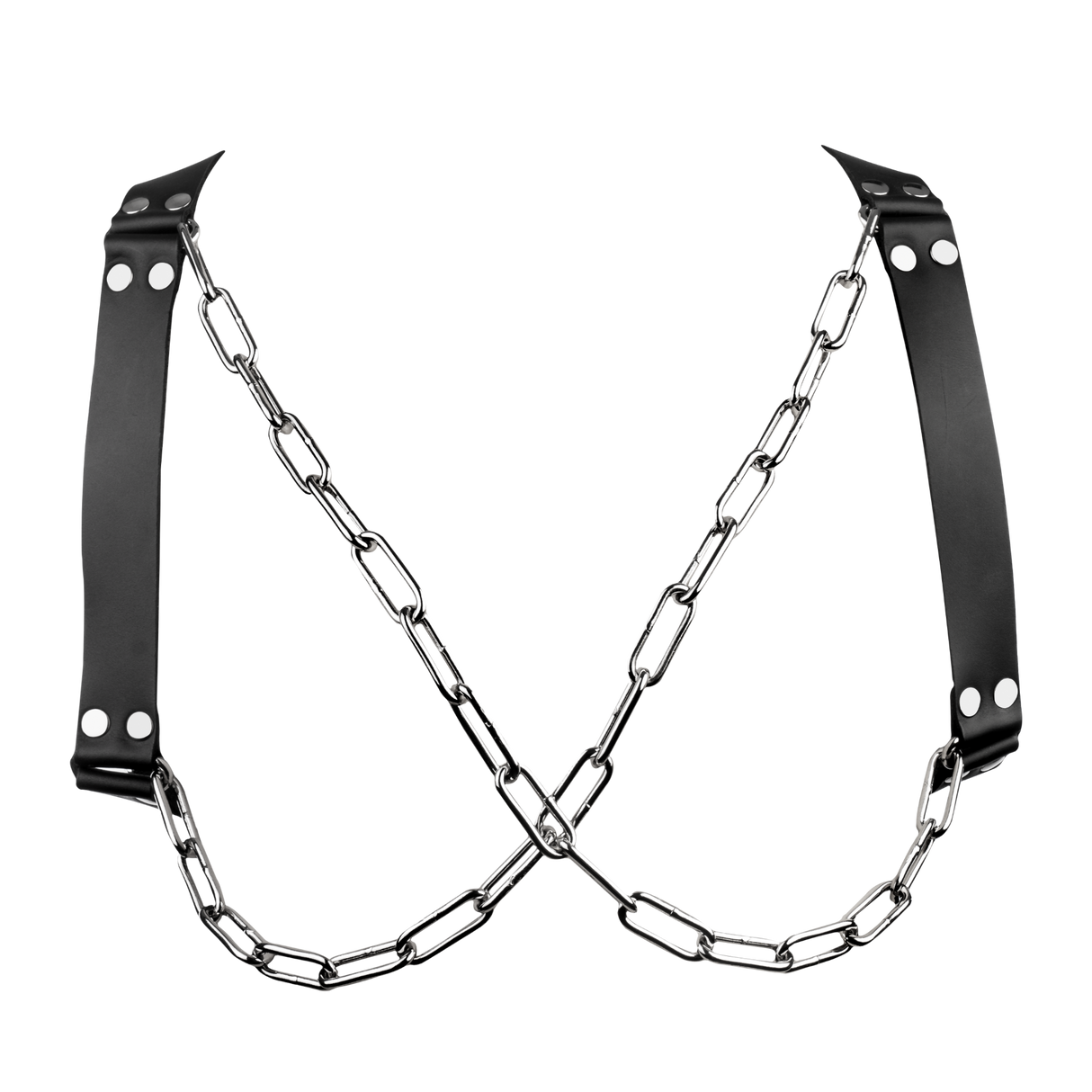 Rimba Bondage Play - Lederen Borstharnas met Kettingen - Zwart & Zilver