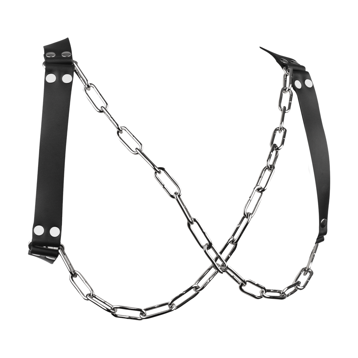 Rimba Bondage Play - Lederen Borstharnas met Kettingen - Zwart & Zilver