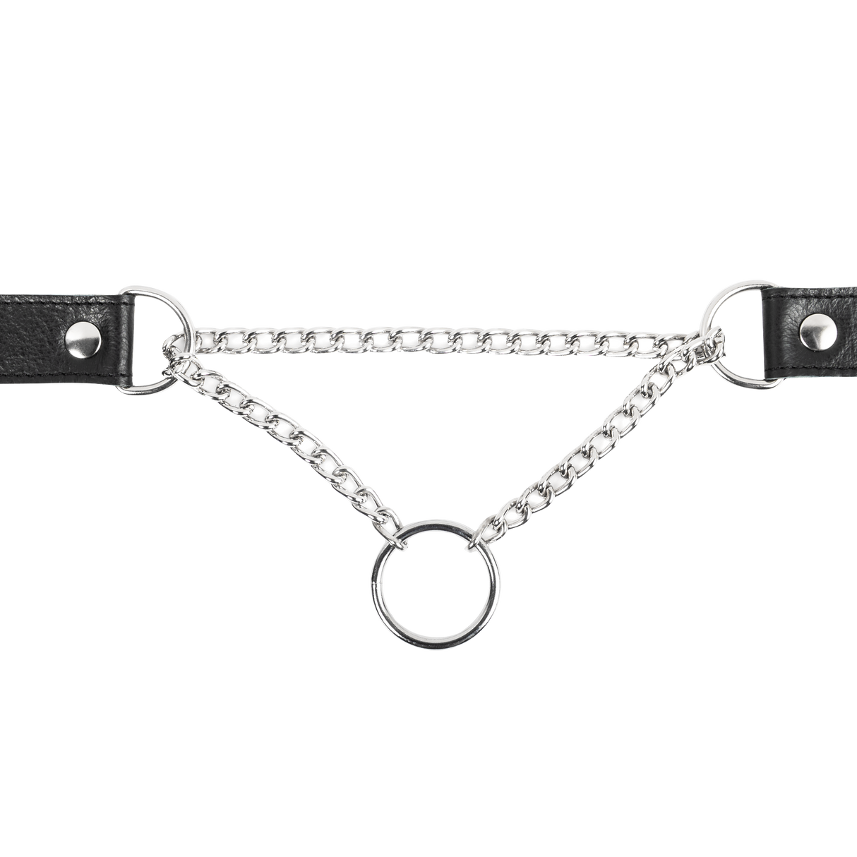 Rimba Bondage Play - Lederen Wurghalsband met O-ring - Zwart & Zilver