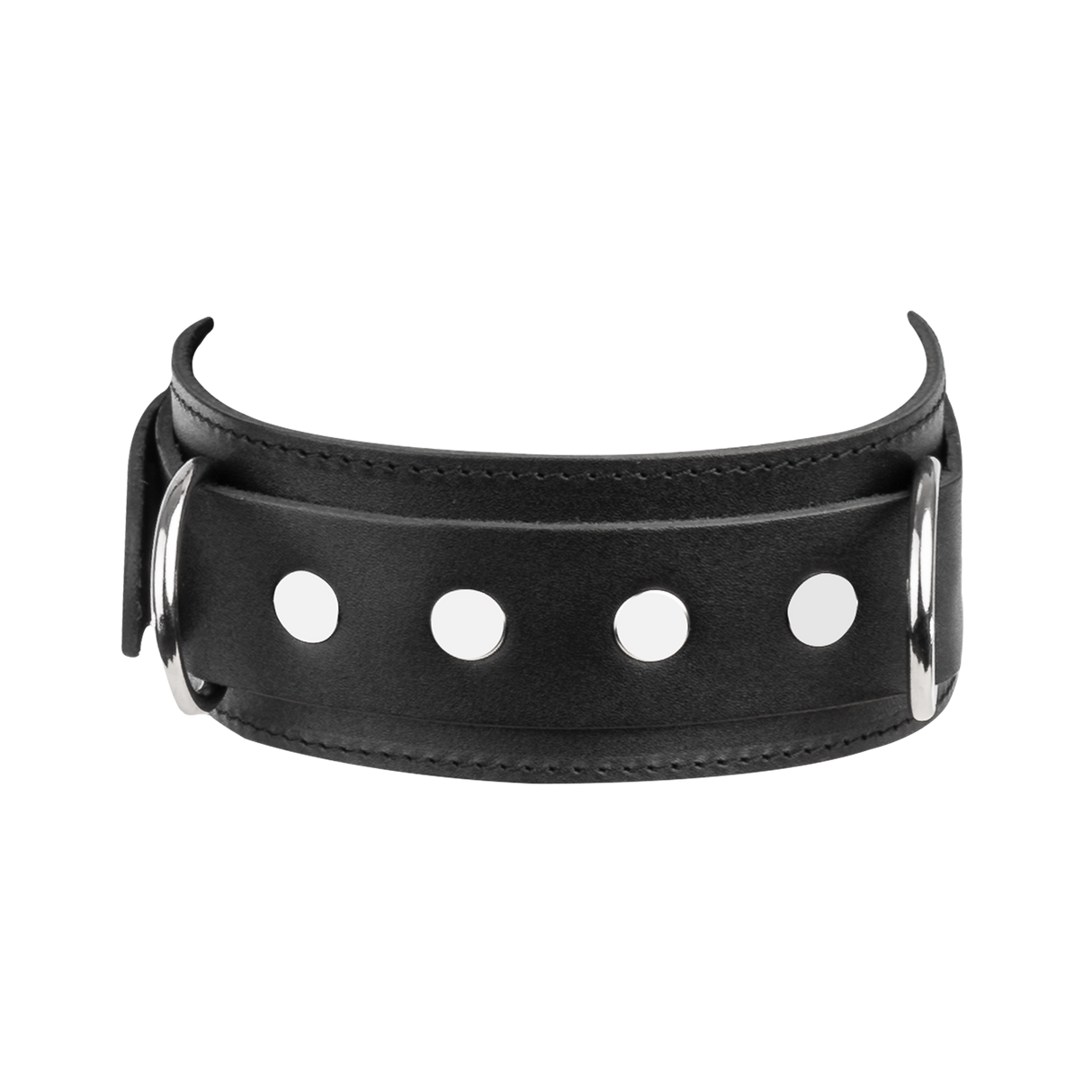 Rimba Bondage Play - Lederen Halsboei met Dubbele D-ring - Zwart