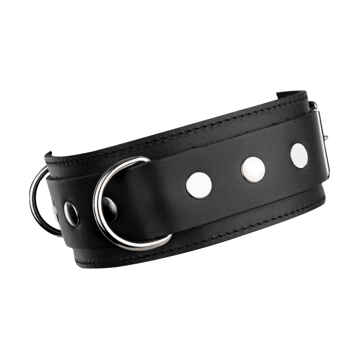 Rimba Bondage Play - Lederen Halsboei met Dubbele D-ring - Zwart