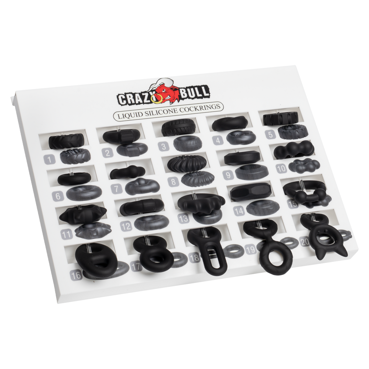 Crazy Bull - Voorbeelddisplay inclusief 20 cockringen - Wit/Zwart