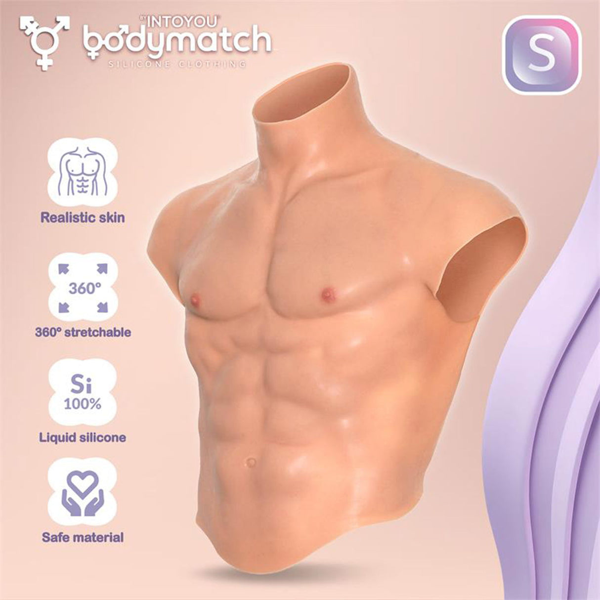BODYMATCH - Boomax - Hyperrealistisch siliconen spierpak - Maat S - Huidskleur