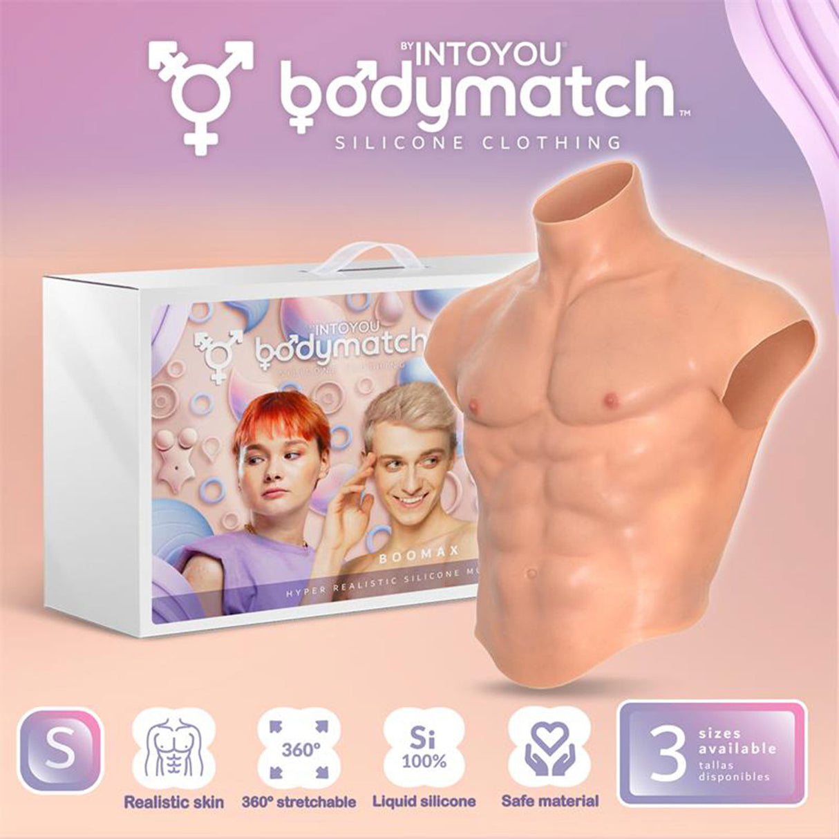 BODYMATCH - Boomax - Hyperrealistisch siliconen spierpak - Maat S - Huidskleur