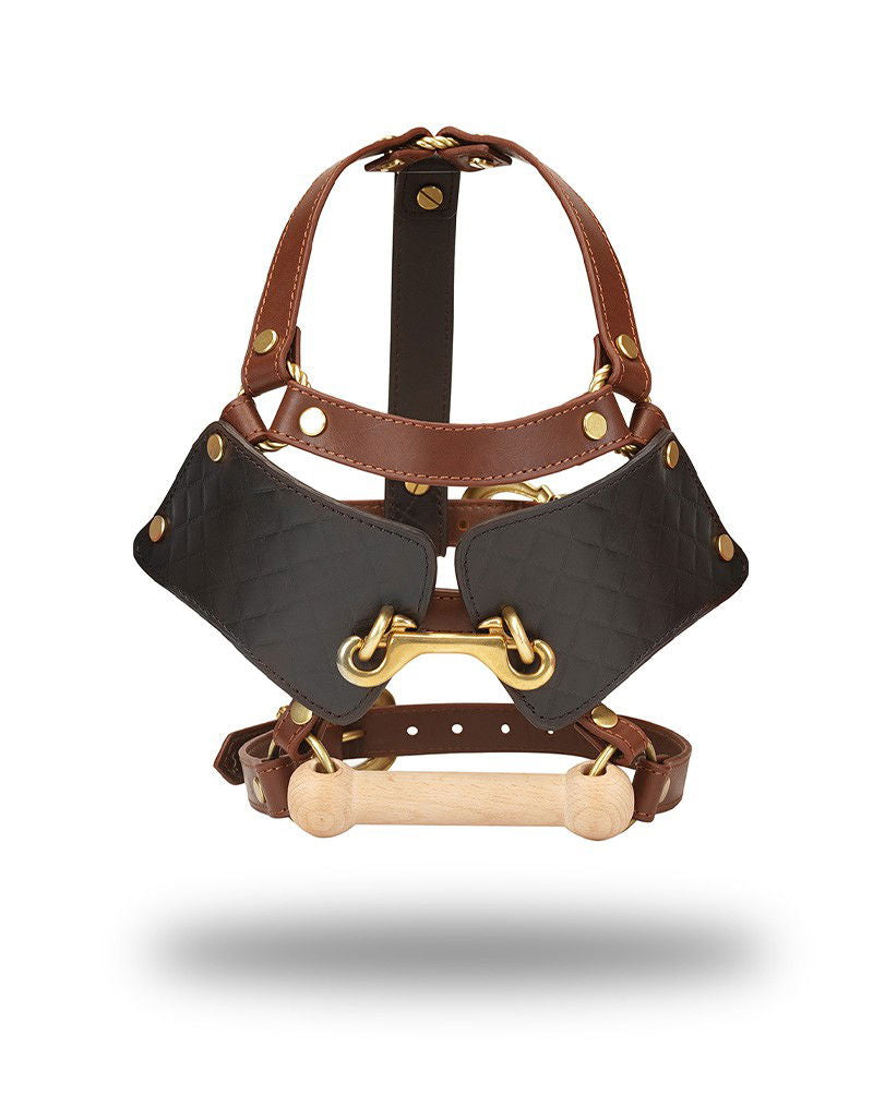 Liebe Seele - Leren Blinders met Mondknevel - Zwart, Bruin & Goud