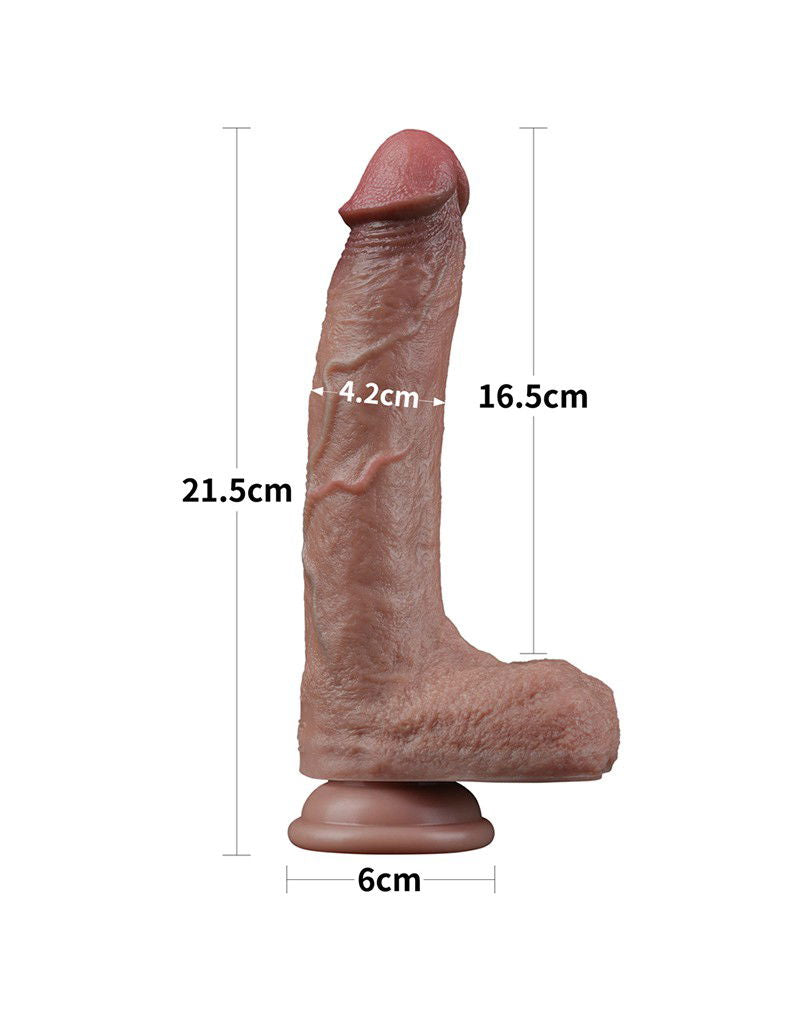 LoveToy - Dubbellaagse siliconen dildo 21,5 cm (Ø 4,2 cm) - Bruin