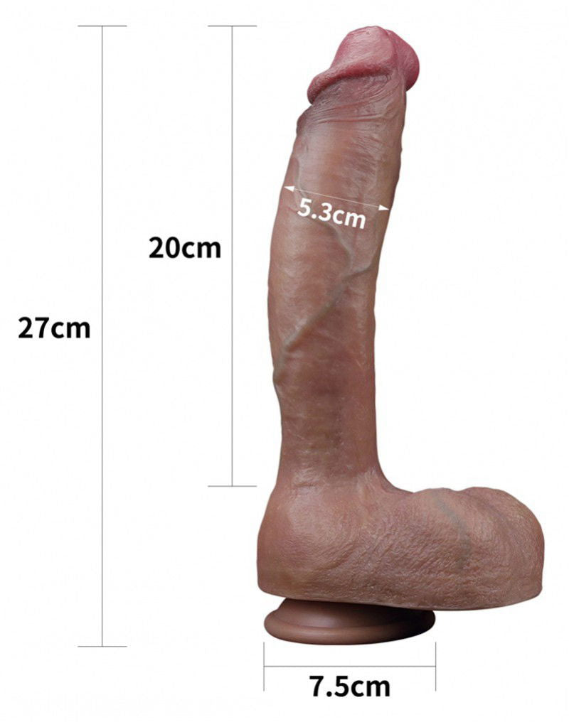 LoveToy - Dual Layered Siliconen Dildo 27 cm (Ø 5.3 cm) - Bruin