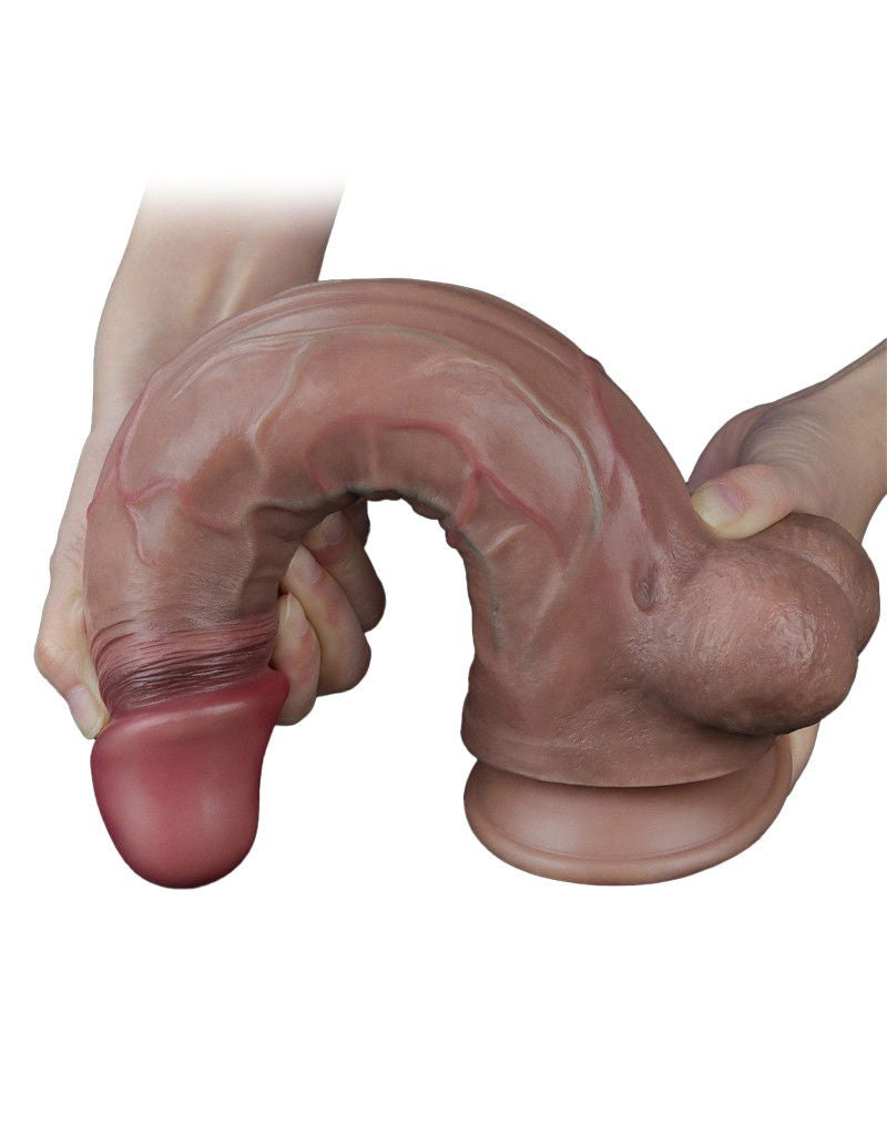 LoveToy - Dubbellaagse siliconen dildo 29.5 cm (Ø 5.5 cm) - Bruin
