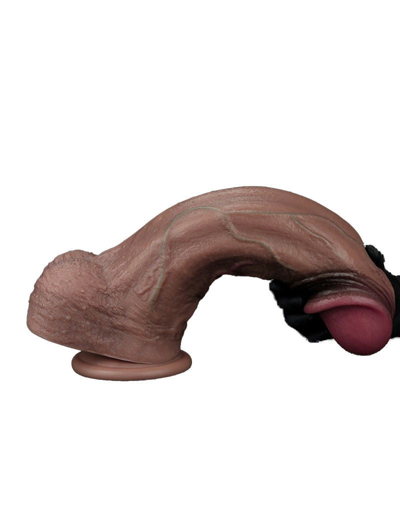 LoveToy - Dubbellaagse siliconen dildo XXL 33 cm (Ø5,5 cm) - Bruin