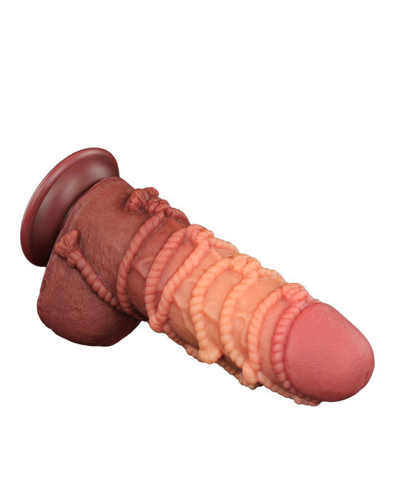 LoveToy - Extreme Dildo met Touw Motief 24 cm - Bruin & Nude