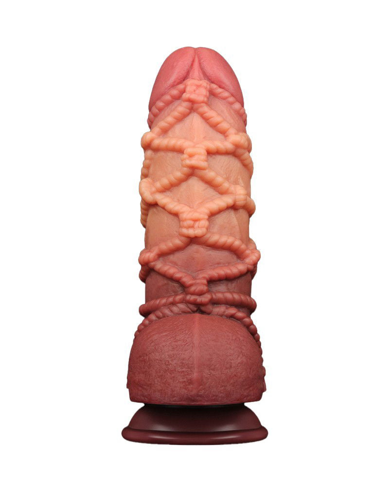 LoveToy - Extreme Dildo met Touw Motief 24 cm - Bruin & Nude