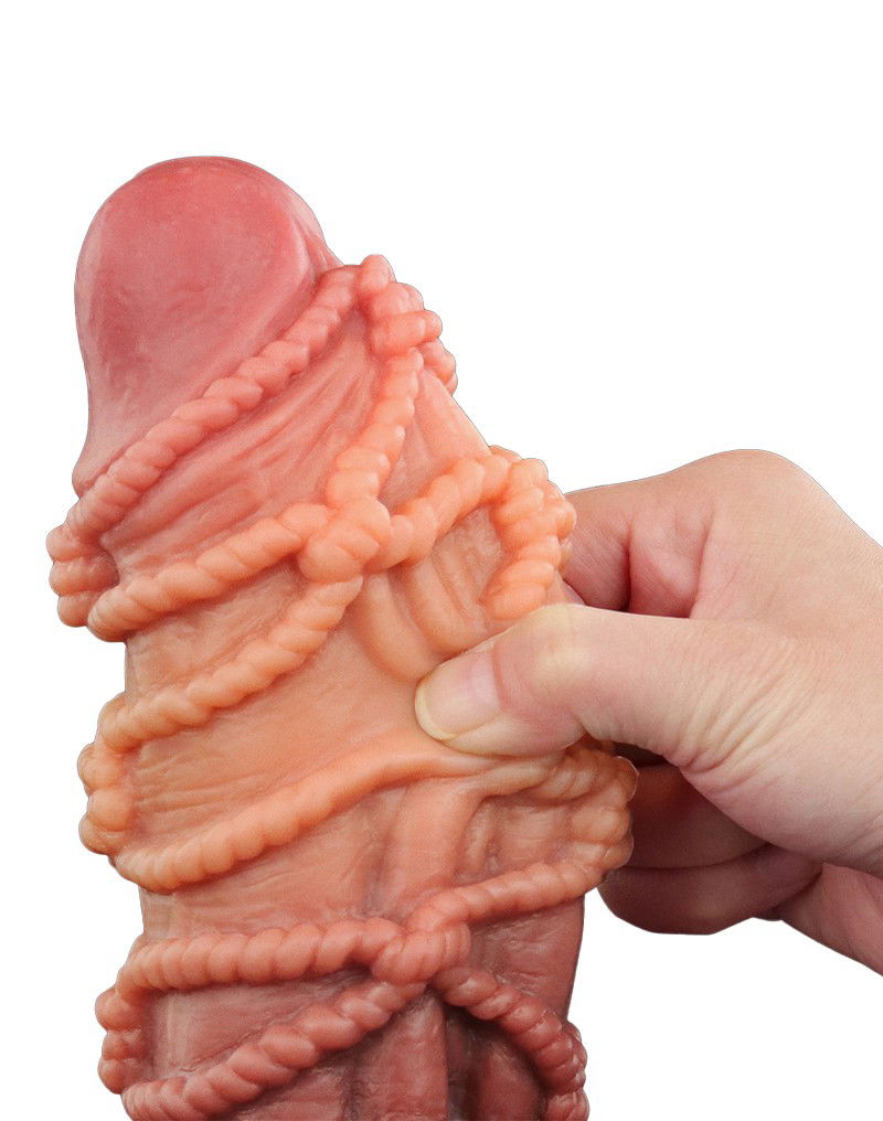 LoveToy - Extreme Dildo met Touw Motief 24 cm - Bruin & Nude