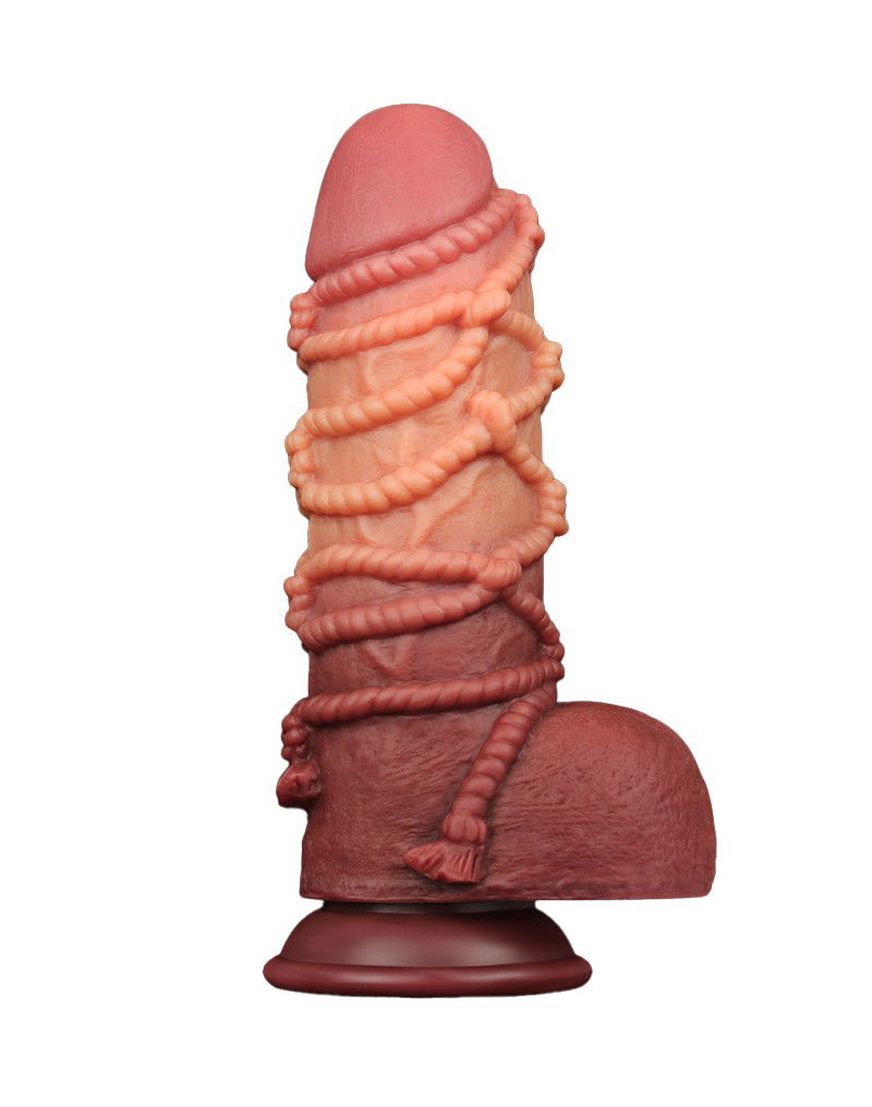 LoveToy - Extreme Dildo met Touw Motief 24 cm - Bruin & Nude