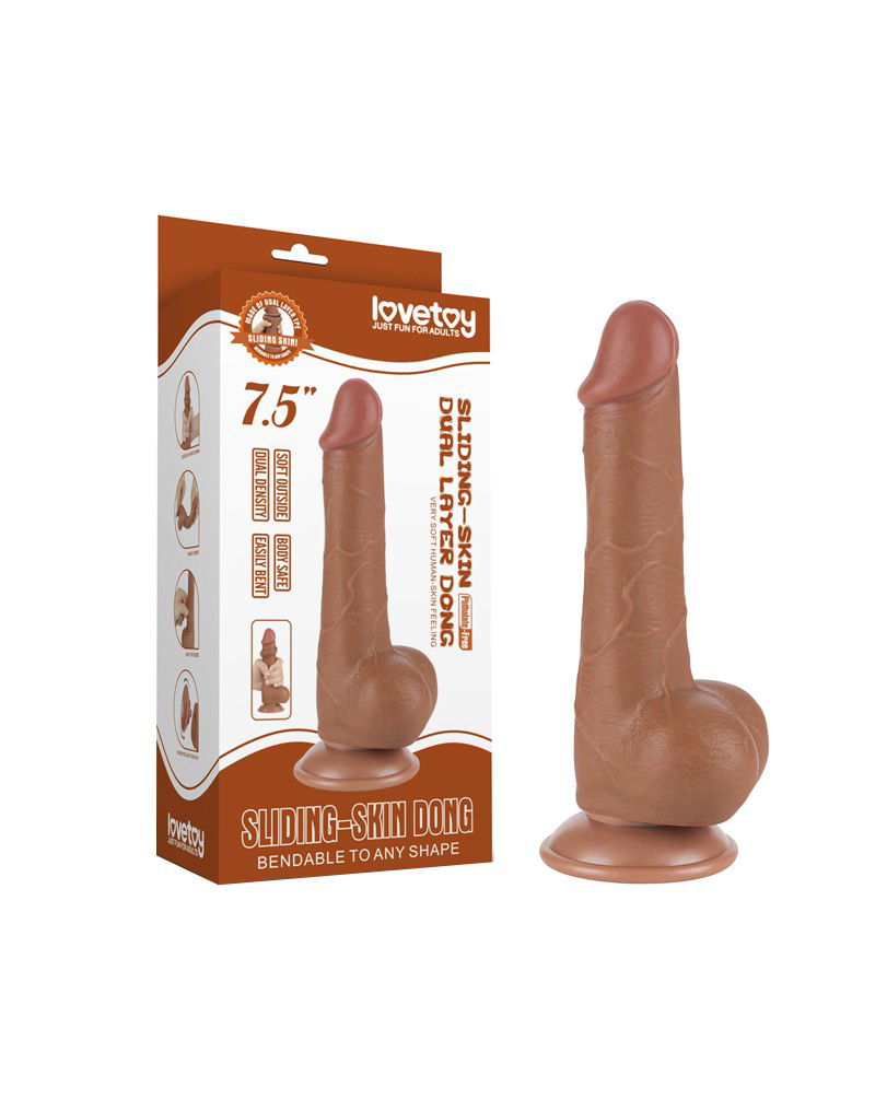 LoveToy - Sliding Skin Dildo 19,5 cm (Ø 3,6 cm) - Bruin